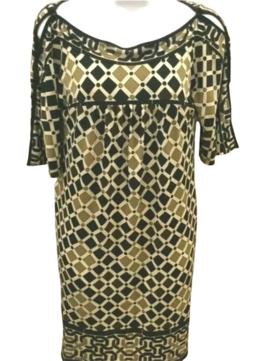 Nine West Dresses & Skirts - Nine West Dress Size 2 Black Ivory Brown Geometric Print